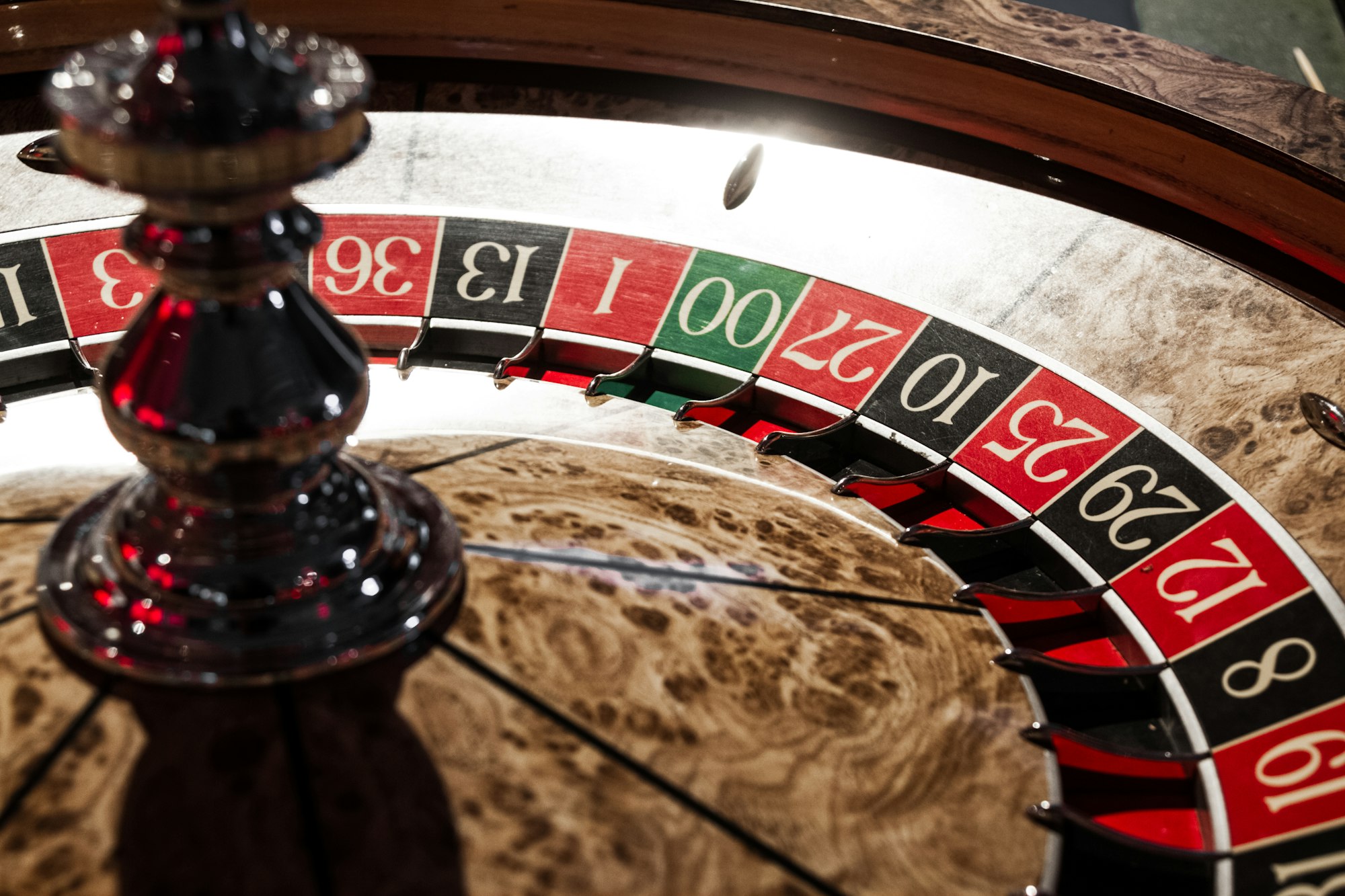 Wooden Shiny Roulette Details in a Casino